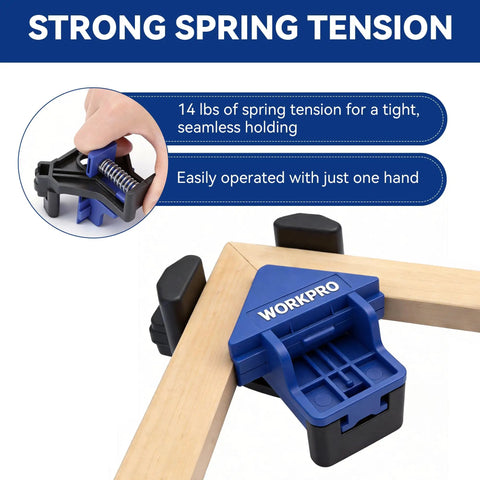 90 Degree Corner Clamps For Woodworking, Set Of 4 Adjustable Spring Loaded One Hand Clamps, Durable ABS Construction