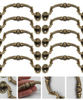 European Style Drawer Handles Set Of 10 No Drill Cupboard Pull Knobs for Cabinets in antique finish, closeup views and hand size reference.