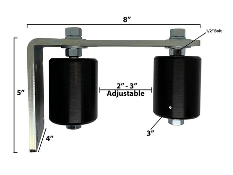 Sliding Gate Guide Post Rollers 3 Inch Black L Bracket Mount With Rear Adjustable Bracket And Double Hard Nylon Rollers