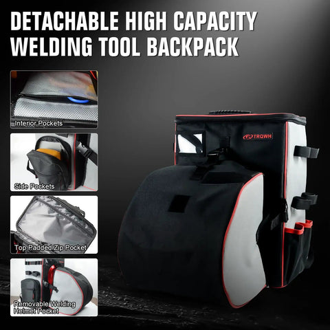 Rugged Detachable Welding Tools Backpack Large Capacity Waterproof Gear Bag for Welders with 11 Pockets Helmet Catch