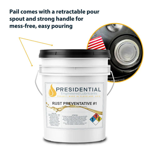 Oil Based Rust Preventative Penetrant And Lubricant For Rust And Corrosion Prevention In Industrial Applications 5 Gallon Made In USA Ideal For Heavy Duty Gear And Tools And Machinery pail