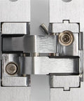 Close-up of Two Pack 180 Degree Concealed Cross Door Hinges Zinc Alloy Invisible Hinge For Gate Door Cupboard Furniture Hardware Set 139 By 29 Millimeter Heavy Duty Build Built To Last For Cabinets And Closets