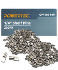 Rock Solid 1/4 Inch Spoon Shelf Pins 200 Pack Premium Stainless Steel Nickel Plated Pegs with packaging top view