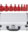 Check Out These Epic Filfeel Hole Saw Tile Drill Bits Kit With 10 Piece Shank Bits For Ceramic Marble Glass That Cuts Clean Without Burrs And Lasts Forever. 10-piece red hole saw bits in silver carry case