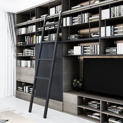 Sliding Barn Door And Library Ladder Track Kit for home loft, stainless steel rolling ladder, 6.6 to 13 ft rail on bookshelves