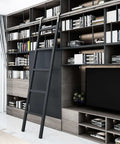 Sliding Barn Door Hardware Kit With Rolling Library Ladder For Attic And Storage Spaces, Stainless Steel Round Tube Track, Mobile Ladder System