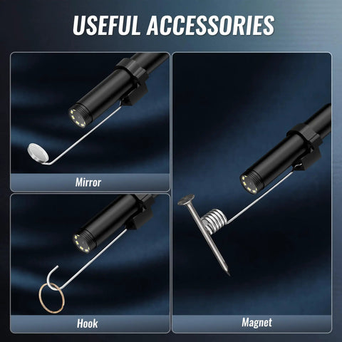 Endoscope Camera 16.4 Ft Cable 1920P HD For iOS And Android With Type C To Lightning And Type C To Micro USB Adapters real-time view with mirror, hook, and magnet accessories