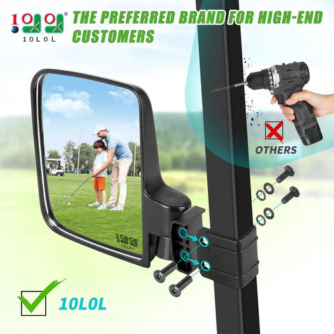 Universal No Drill Golf Cart Side Mirror Set with Folding Design 180 Degree Adjustable HD Glass Fits EZGO Yamaha Club Car
