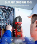 Pro Grade True RMS Clamp Meter Multimeter With D Shaped Jaw measuring voltage in an electrical box