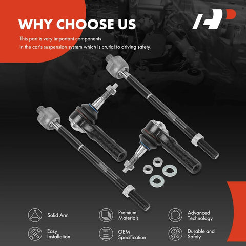 Front Inner And Outer Tie Rod End Kit For Buick LaCrosse 2014 2015 2016 And Regal 2015 And Up With Power Steering Complete Front Suspension Steering Replacement, 4-piece steel set