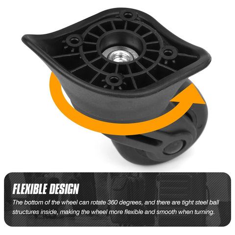 360 Degree Swivel Suitcase Wheels Replacement Caster For Luggage Travel Durable PVC Rubber Hybrid Construction showcasing its flexible design with steel ball structure for smooth turning.