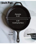 12 Inch Round Large Preseasoned Cast Iron Skillet Ready To Use Right Out Of The Box With Superior Heat Retention, top view
