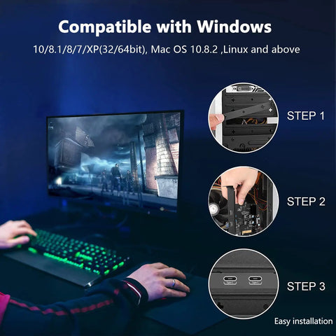 Dope 10Gbps PCIe USB C Expansion Card With Internal Type E To Type C Connector And 19 Pin USB Header, front panel USB-C install