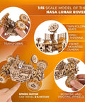 NASA Lunar Rover Wood Model Kit For Adults And Teens, 3D Mechanical Puzzle You Can Build, Space Gift That Is Dope, Detailed Moon Buggy DIY Craft Set, STEM Favorite For Collectors And Space Enthusiasts, 1:15 scale