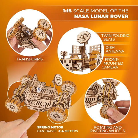 NASA Lunar Rover Wood Model Kit For Adults And Teens, 3D Mechanical Puzzle You Can Build, Space Gift That Is Dope, Detailed Moon Buggy DIY Craft Set, STEM Favorite For Collectors And Space Enthusiasts, 1:15 scale