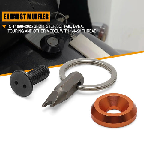 Seat Bolt Screw With Anti Theft Ring 1/4-20 Thread Corrosion Resistant Aluminum Stainless Steel For Harley Orange Black