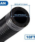 Black 10 Ft AN4 Fuel Line Kit Nylon Braided Hose With Stainless Steel Core And CPE Liner For High Performance Racing And Street Builds, 4AN end view