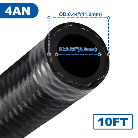 Black 10 Ft AN4 Fuel Line Kit Nylon Braided Hose With Stainless Steel Core And CPE Liner For High Performance Racing And Street Builds, 4AN end view