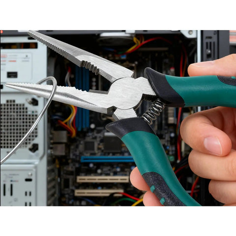 12 Piece 6 Inch Spring Needle Nose Pliers Set With Heavy Duty Steel, Insulated Nonslip Rubber Handles in electronics use.