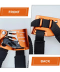 Front and back of Upgraded Foot Ascender For Rope 8-13mm Right Foot 4kN Load Orange Beast Rock Climbing Gear with straps
