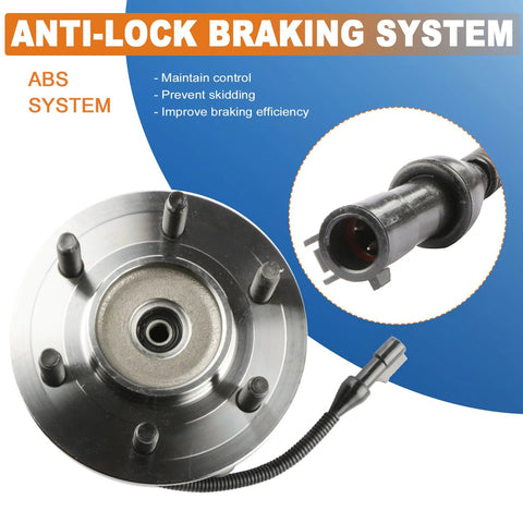 Front Wheel Hub Bearing Assembly Pair for 2005-2008 Ford F-150 4WD and 2006-2008 Lincoln Mark LT 6-Lug With ABS Sensor