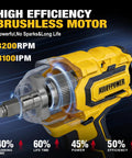 Heavy Hitting 20V Brushless Impact Wrench And Smooth 3/8 Inch Ratchet Combo Kit Delivers Pro Level Torque For Auto Repair And Garage Work With Killer Speed And Zero Hassle showing high efficiency brushless motor with 3200RPM.