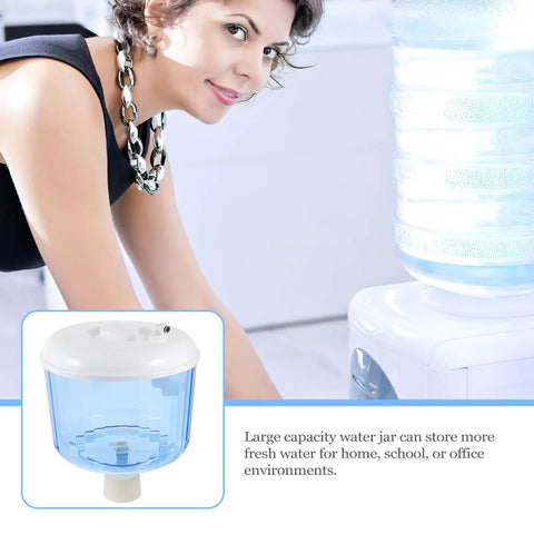 Woman with Lightweight 8L Plastic Water Jug With Large Capacity Reusable Dispenser For Home Office Gym And Outdoor Events Transparent Visual Jug For Easy Content Check Durable Hydration Container Your Go To Hydration Hub For Parties And Daily Use