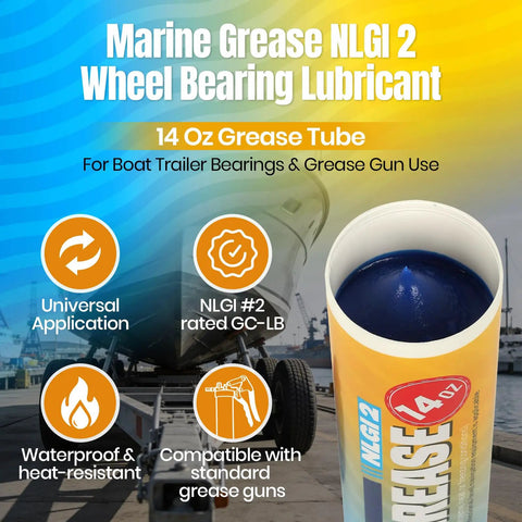 Beefy Marine Wheel Bearing Grease Tube 2 Pack 14 Oz Waterproof High Temperature NLGI 2 Lubricant for boat trailers, open view