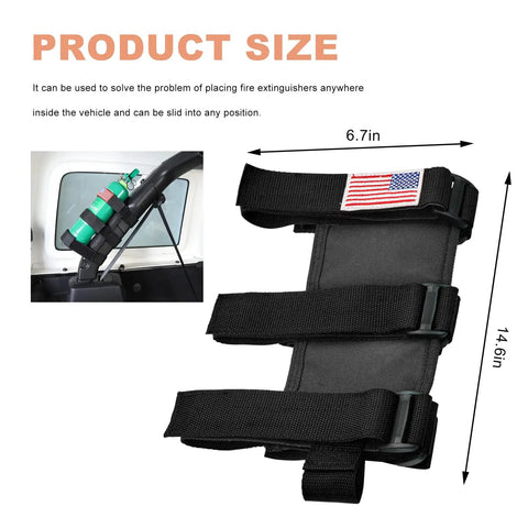 Heavy Duty Adjustable Roll Bar Fire Extinguisher Bracket With Hella Tough Nylon Straps And Badass Usa Flag Design For Jeep Wrangler Jk Jku Gladiators Black