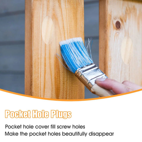 Applying finish over 150 Piece Solid Wood Pocket Hole Plugs Set For Screws Three Eighths Inch Dowels in pine wood