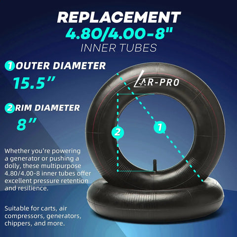 Heavy Duty Inner Tube For 4.80/4.00-8 Tires With TR-13 Straight Valve with 15.5 inch outer, 8 inch rim diameter for yard work equipment