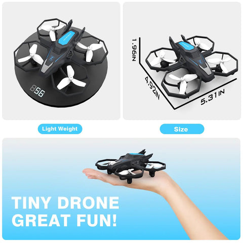 Camera Drone For Kids And Beginners With Remote Control And App Control, Easy To Fly, shown in dimensions and on a hand