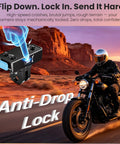 Hella Tight Magnetic Quick Release Adapter With Mechanical Lock And Quarter Inch Thread Compatible With Insta360 X5 X4 Air Ace Pro 2 Vlog Camera Mount on a motorcycle.