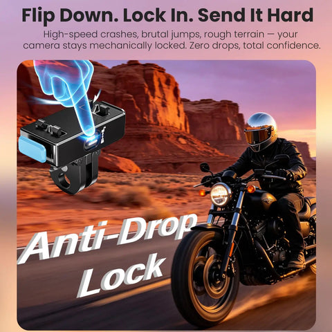 Hella Tight Magnetic Quick Release Adapter With Mechanical Lock And Quarter Inch Thread Compatible With Insta360 X5 X4 Air Ace Pro 2 Vlog Camera Mount on a motorcycle.