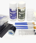 All In One Fishing Rod Repair Kit With Two Part Epoxy Resin 500D Wrapping Thread Clipper And Masking Tape components displayed