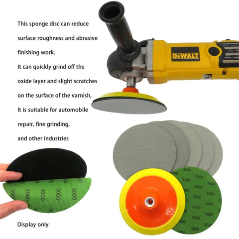 Flex 5 Inch Pyramid Sponge Sanding Disc With Hook Loop Foam Base For Curved Surfaces Perfect Grit Polishing Orbital Sanders And Detail Jobs Smooth Finish, shown with various grits and power sander.
