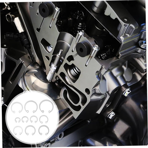 Engine shaft with inset of 150 Piece Stainless Steel Snap Rings C Clip Retaining Ring Kit For Shafts Tough As Nails