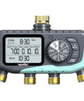 Four Zone Sprinkler Timer With Programmable Start Times, Durations And Frequencies For Each Zone, rain delay feature visible