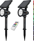 Solar Spotlight With Remote Control, 9 Color Auto Change Or Fixed Modes For Yard, Bright Tree Lighting, Bigger Solar Panel