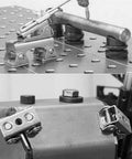 4 Piece V Type Welding Clamps Set With Adjustable Jig Holder And V Pads for welding metal surfaces in workshop.