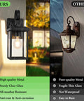 Premium Black Outdoor Wall Light Fixtures Built Different For Any Season Porch Sconces Heavy Metal with Clear Glass against rain backdrop.