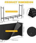 Diagram of Tough As Nails Heavy Duty Outdoor Firewood Storage Rack with dimensions and 600D cover shown separately.