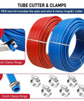 One Half Inch Tubing 300 Feet Two Rolls With EVOH Non Oxygen Barrier PEXB Pipe Durable Leakproof Flexible Easy Install For Home Plumbing And Radiant Heating Red And Blue with cutter and clamps