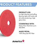 Close-up of a red circular pad from the 20 Inch Red Daily Cleaning And Buffing Pad Pack Of 5 For Light Duty Cleaning Scrub And High Gloss Shine On Cars Trucks SUVs And More Model 404420 Auto Detailing.