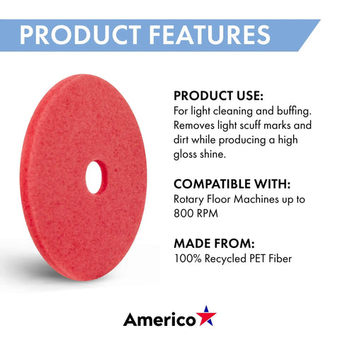 Close-up of a red circular pad from the 20 Inch Red Daily Cleaning And Buffing Pad Pack Of 5 For Light Duty Cleaning Scrub And High Gloss Shine On Cars Trucks SUVs And More Model 404420 Auto Detailing.