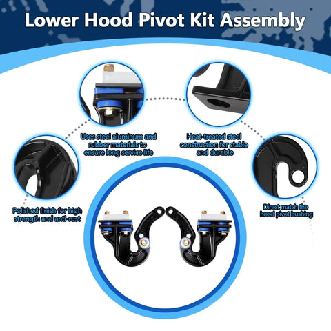 Lower Hood Pivot Kit with Hood Hinge Pivot Bolts and Bushing Bracket for Peterbilt 377 378 379 LH RH Replacement Set