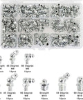 Heavy Duty 230 Piece Steel Zerk Grease Nipple Fitting Assortment Kit With Straight And Angled 45, 90 Degree Styles M6 M8 M10 For Car Bike Repair, assorted steel fittings in storage box