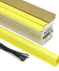 Premium Fence Topper 50 Ft Yellow Chain Link Fence Cover shown with zip ties and box