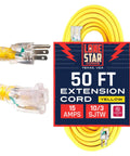 10 Gauge Heavy Duty Outdoor Extension Cord With Lighted Plug 50 Foot Length Weatherproof Contractor Grade For Outdoors