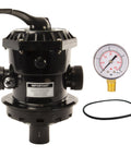 VariFlo Top Mount Multiport Valve Six Way Replacement for Pool Sand Filters with gauge and O-ring, 1.5 inch FIP port